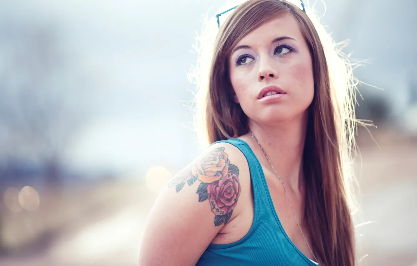 Photo wallpaper look, girl, model, Mike, glasses, tattoo, TeraVena SUGIMOTO