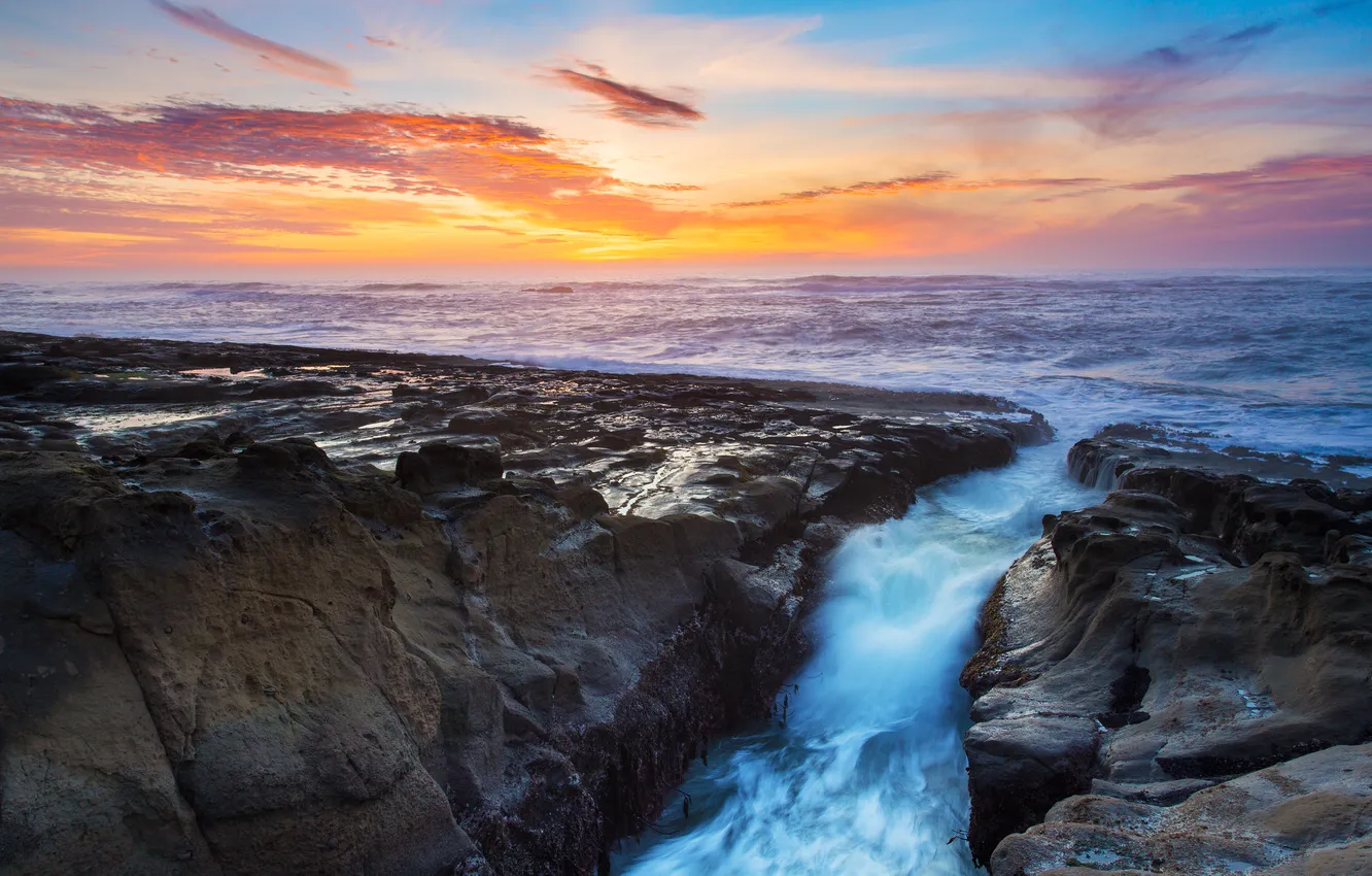 Photo wallpaper the ocean, dawn, USA, the Oregon Coast