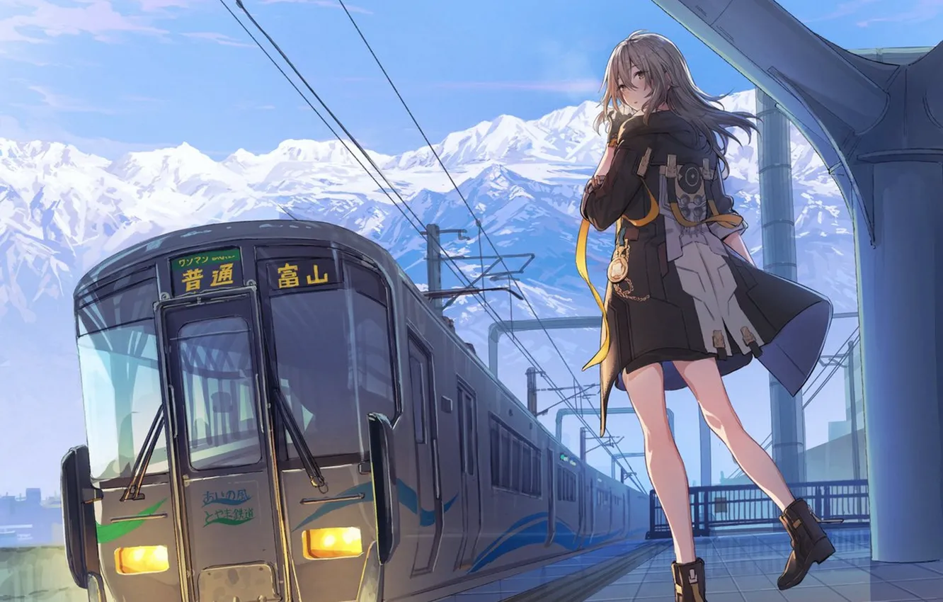 Photo wallpaper girl, mountains, train, trail, Peron, Honkai Star Rail, Female Trailblazer, Hongkai Star Rail