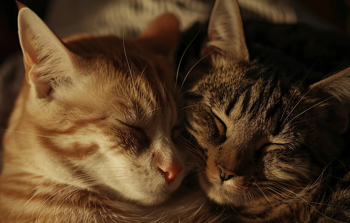 Photo wallpaper cat, cat, light, love, grey, together, sleep, sleeping