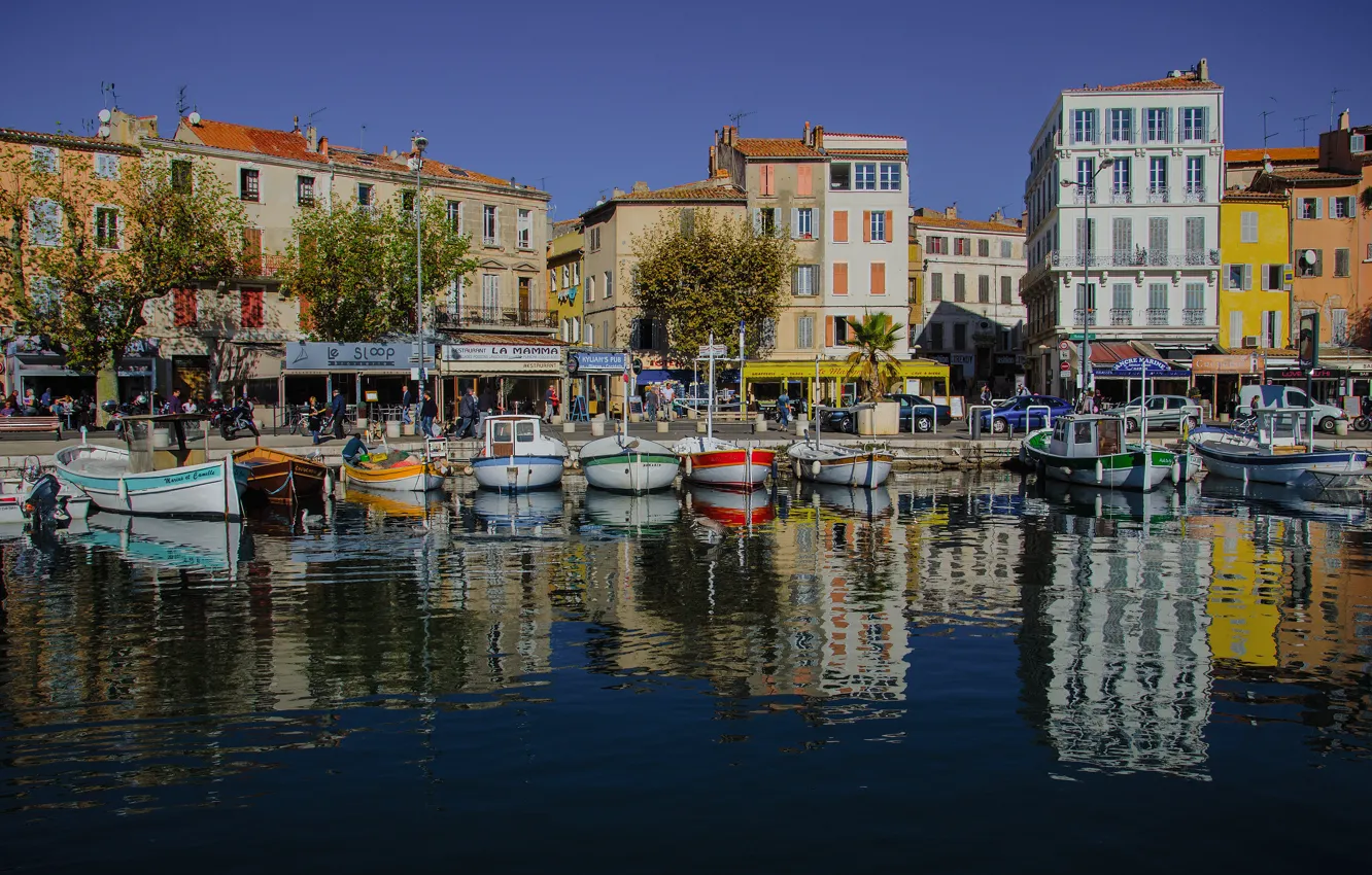 Photo wallpaper sea, reflection, boat, France, home, port, Provence-Alpes-Cote d'azur, La Ciotat