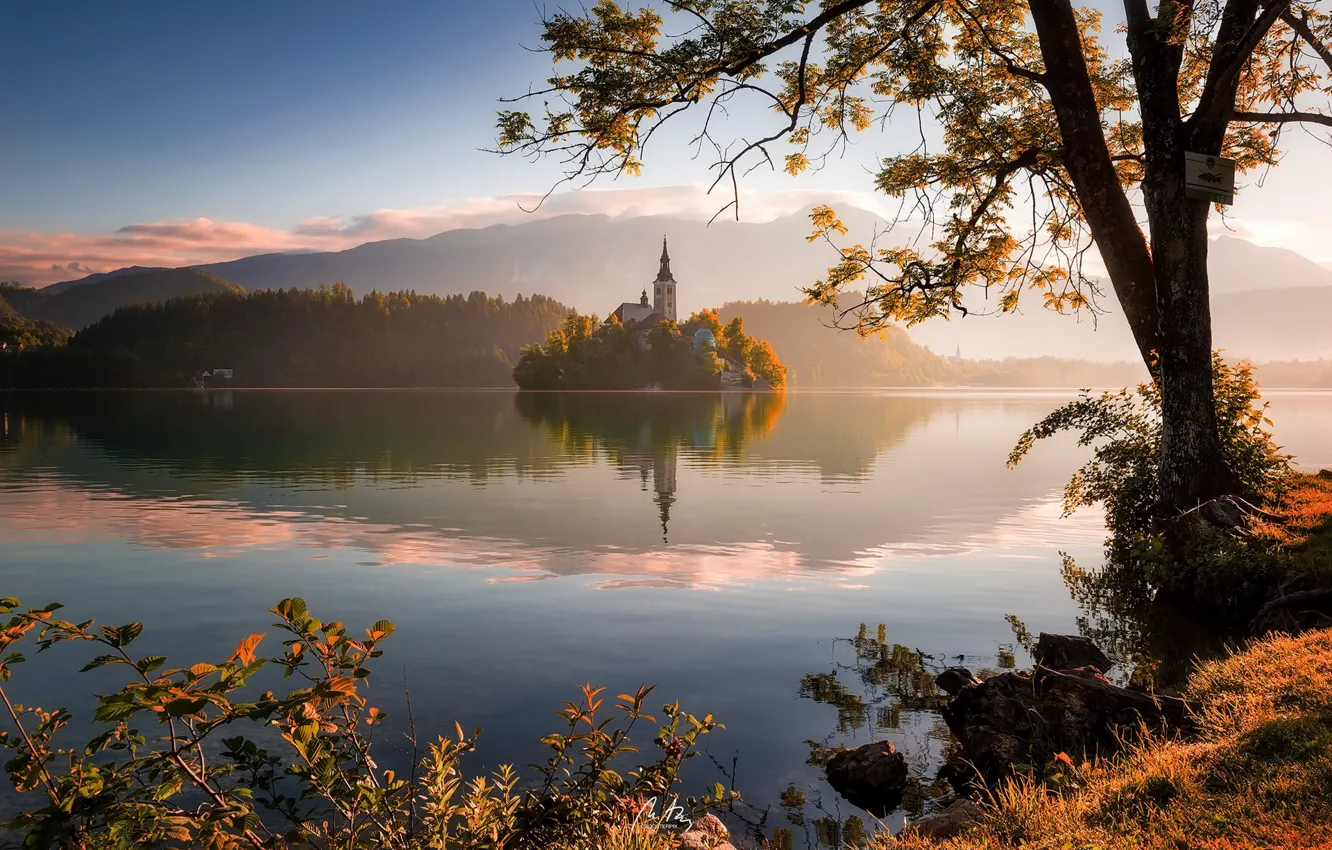 Photo wallpaper morning, Lake Bled, Slovenia