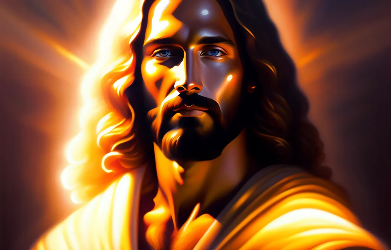 Photo wallpaper look, Jesus, hair, male, front, religion, Jesus Christ, digital art