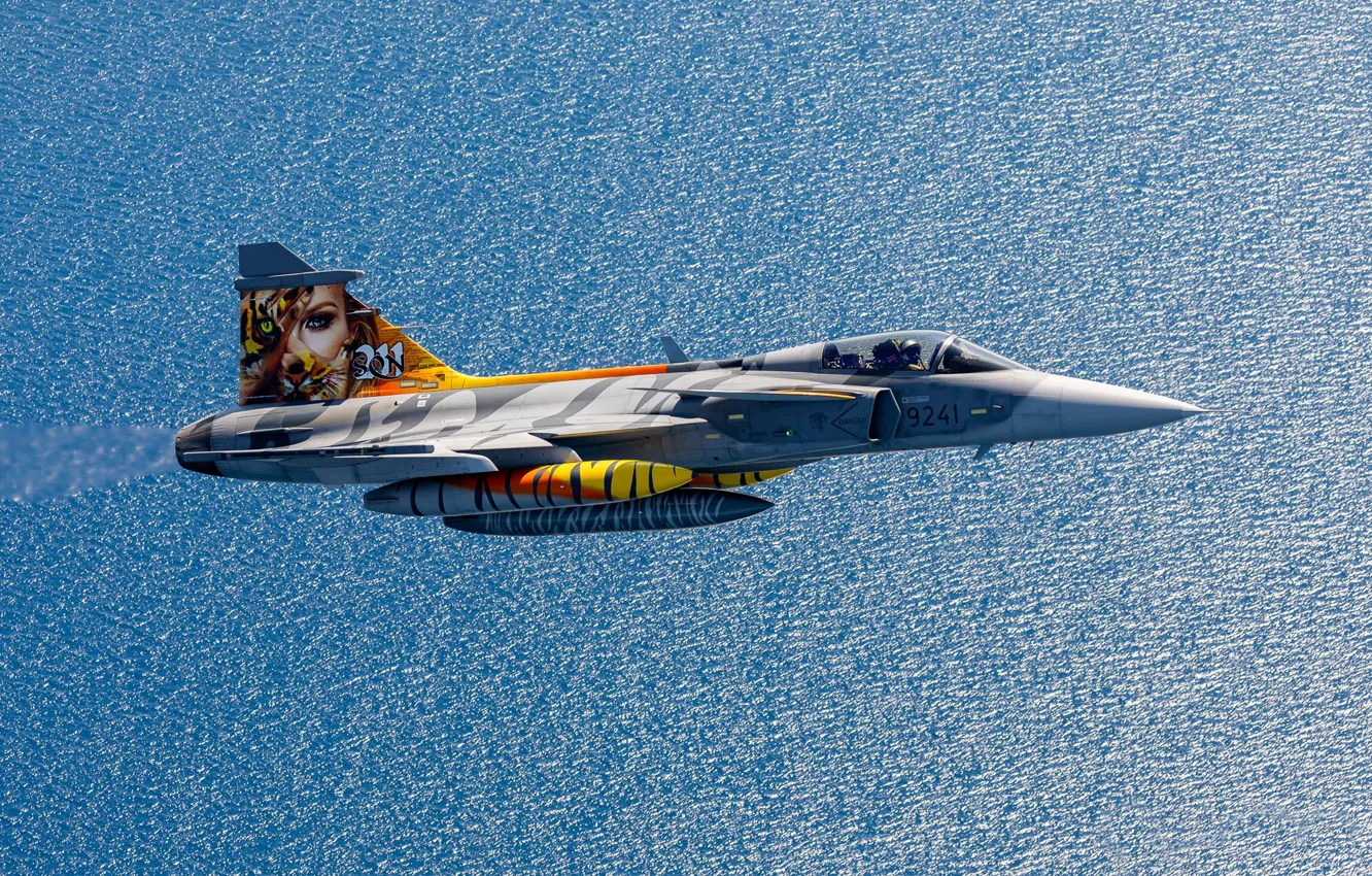 Photo wallpaper flight, multi-role fighter, Swedish air force, Can JAS 39C Gripen