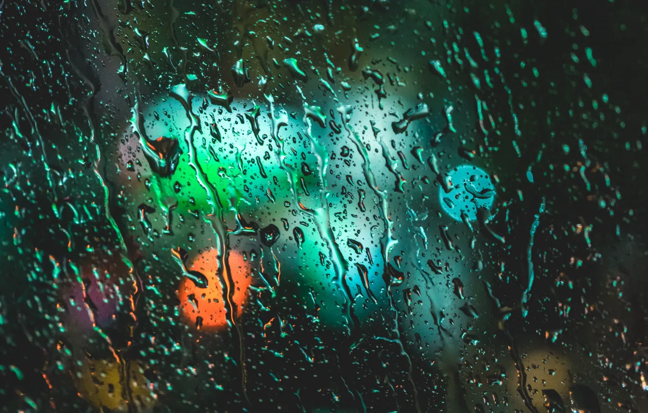 Photo wallpaper glass, lights, water drops