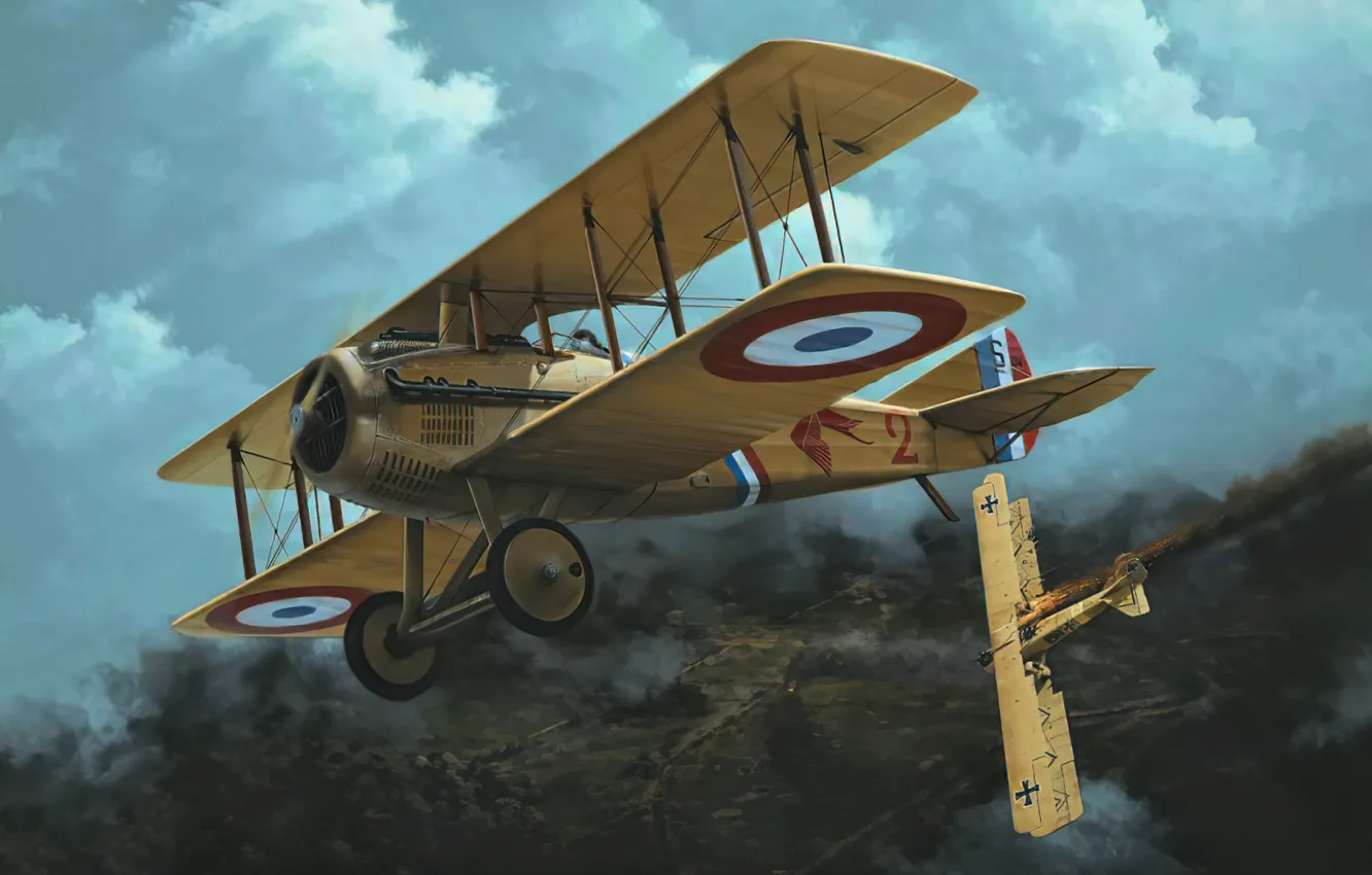 Photo wallpaper art, airplane, aviation, ww1.biplane