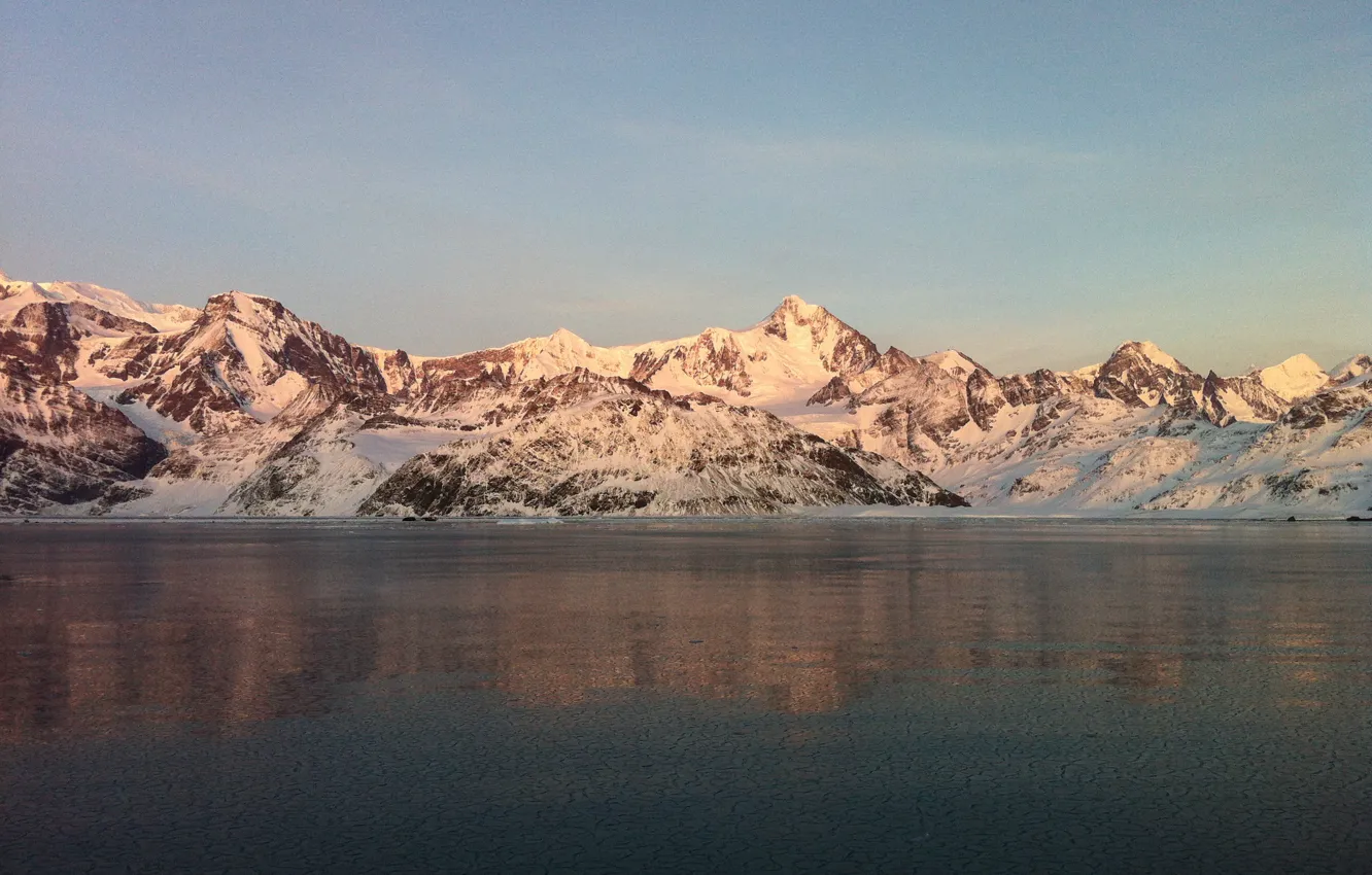 Photo wallpaper sea, snow, sunset, mountains, Antarctica