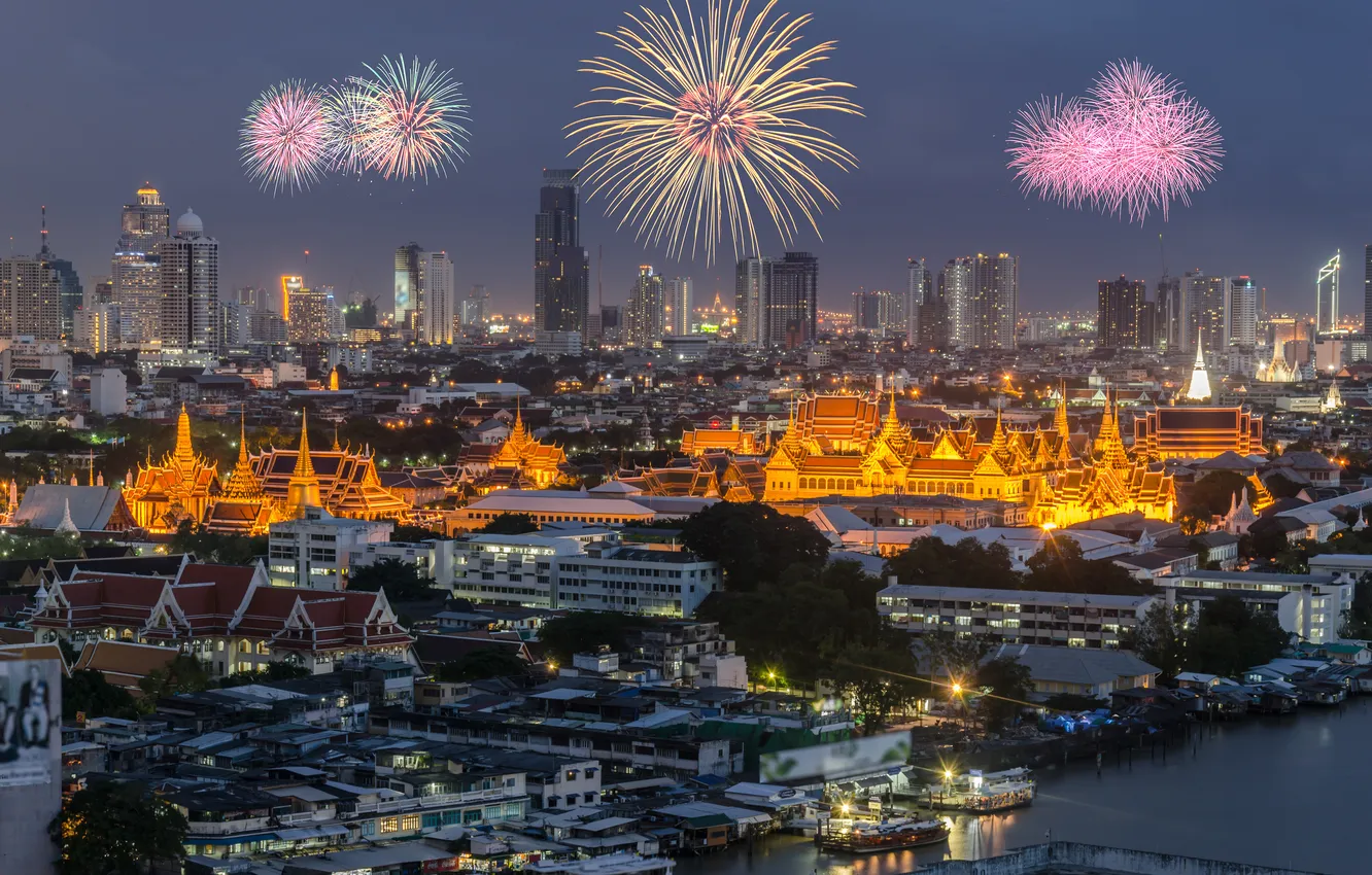 Photo wallpaper the city, night lights, holiday, salute