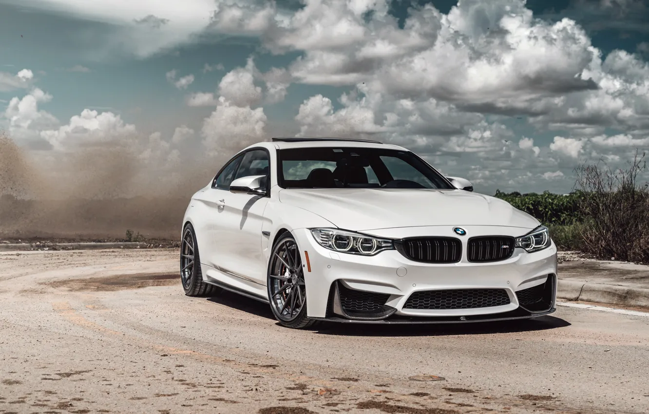 Photo wallpaper car, BMW, road, sky, White, clouds sky