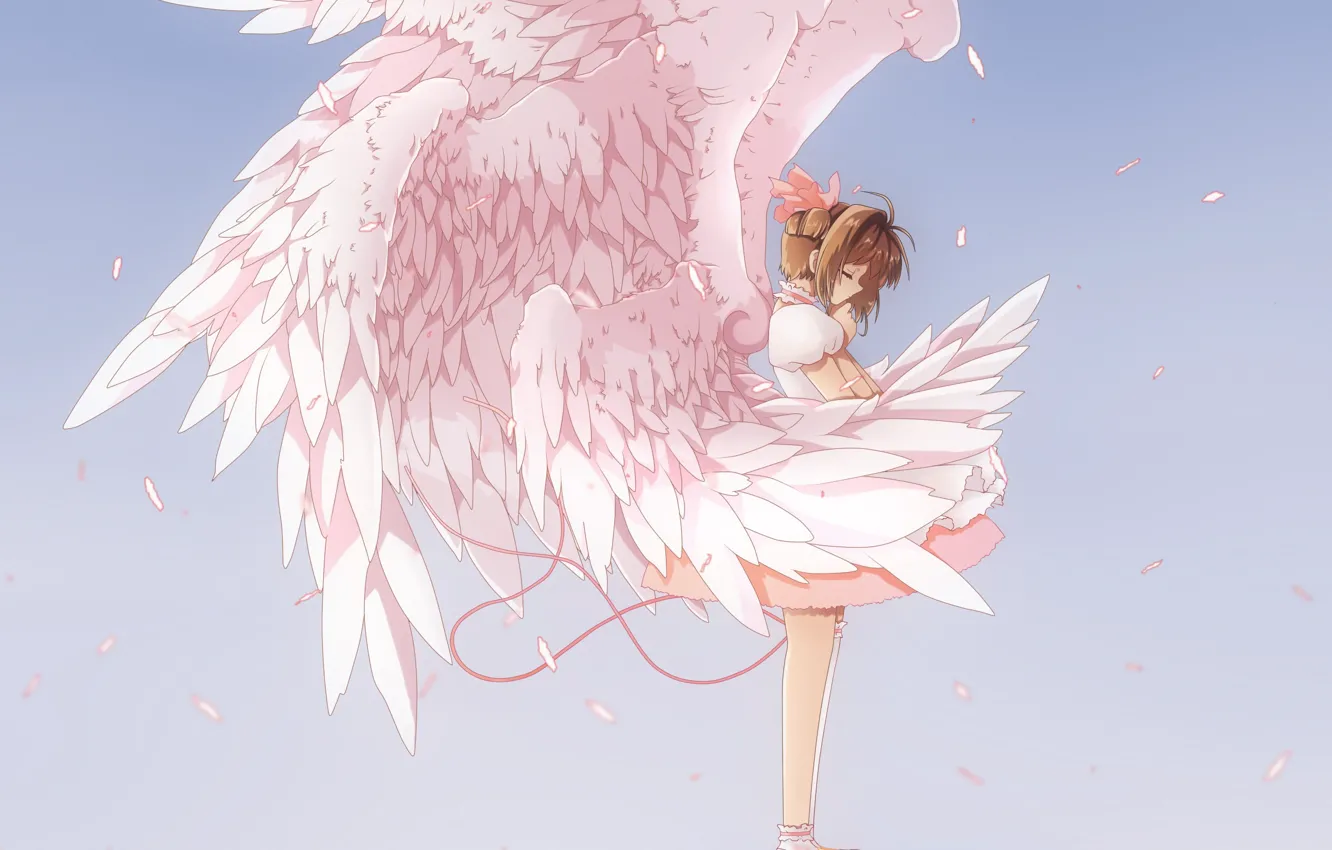 Photo wallpaper the sky, wings, angel, anime, art, girl, Card Captor Sakura, Sakura - collector cards
