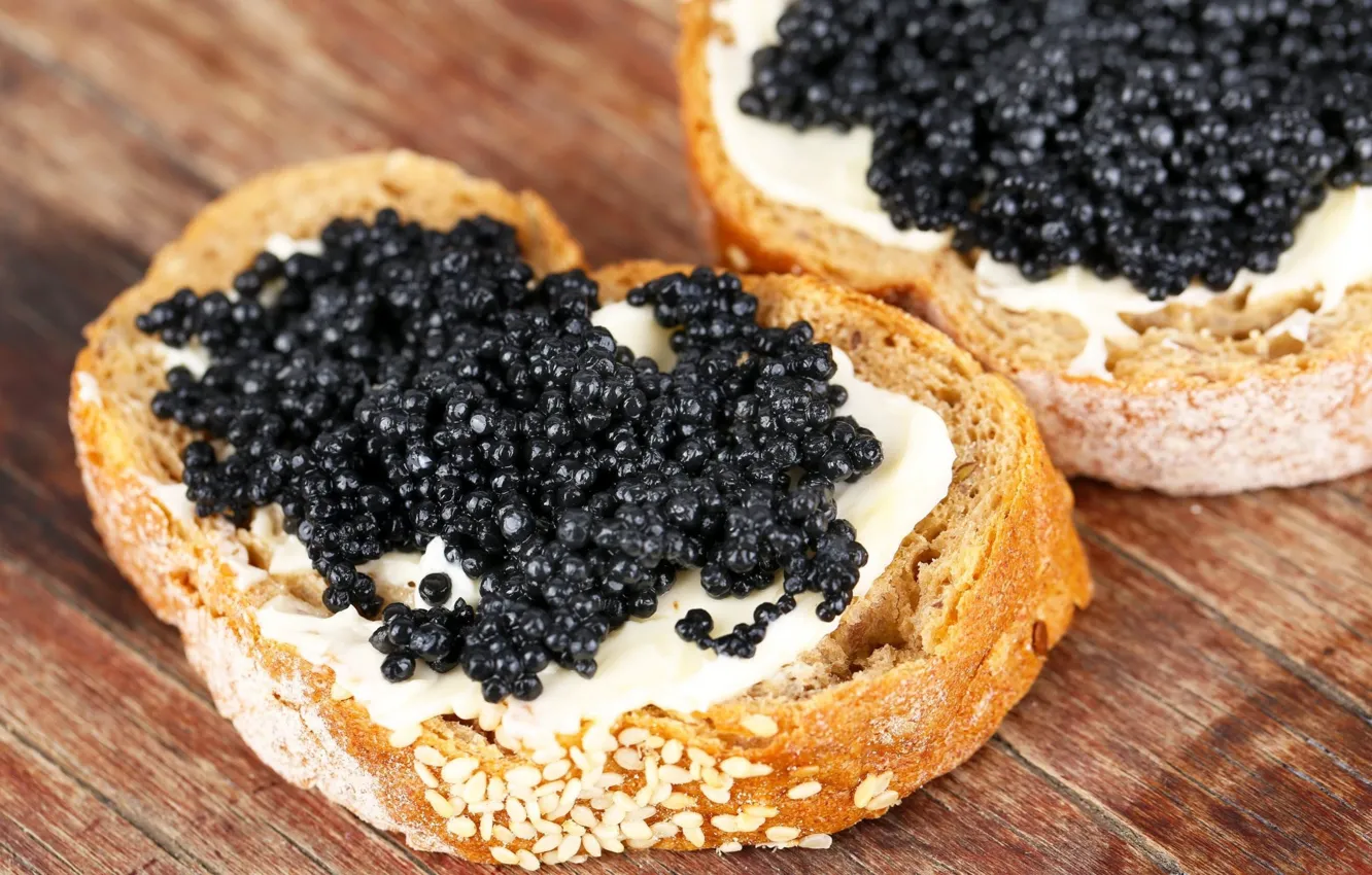 Photo wallpaper black, oil, bread, caviar, sesame