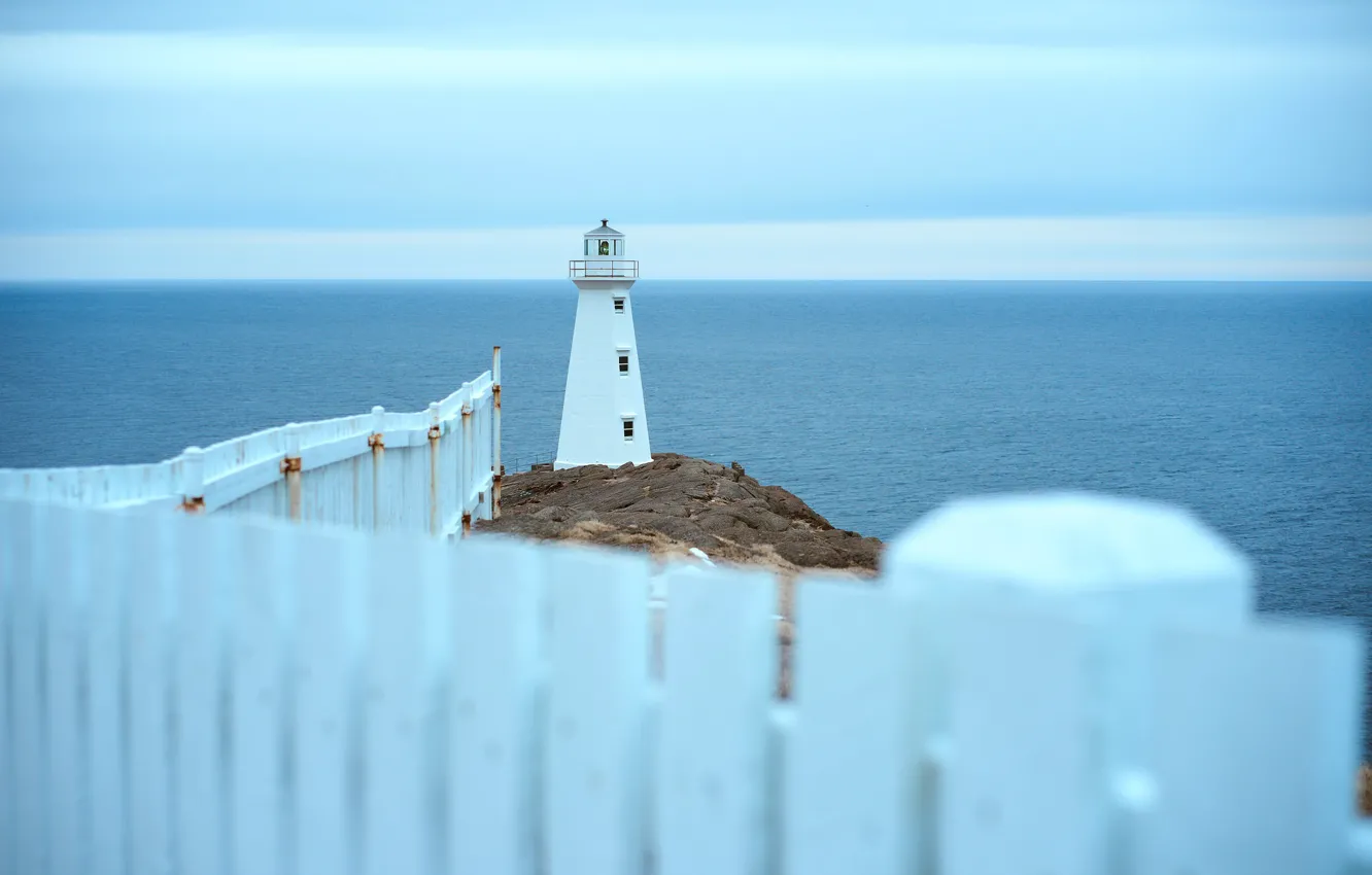 Photo wallpaper seascape, fence, lighthouse