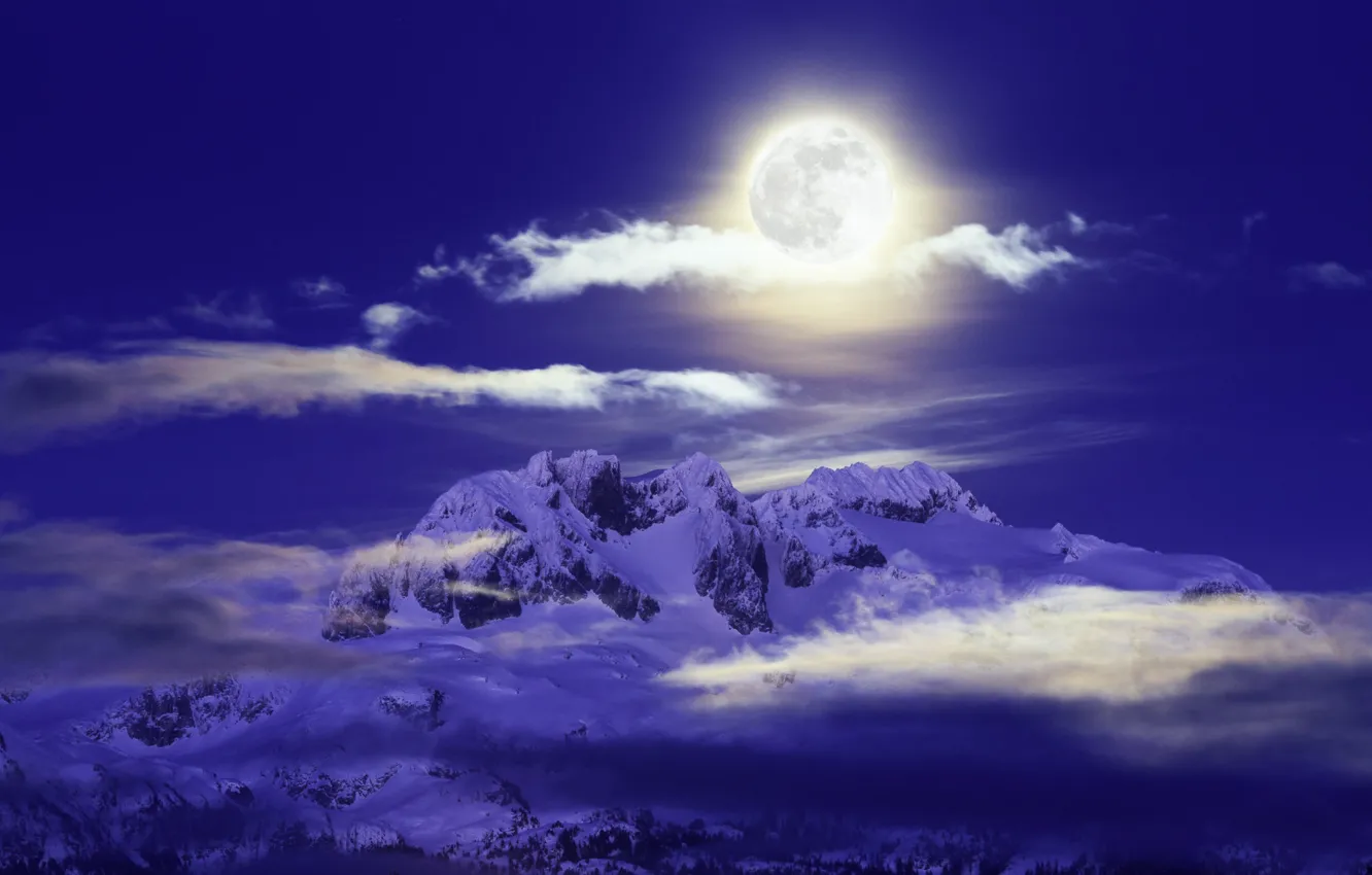 Photo wallpaper mountains, night, the moon, Canada, Canada, British Columbia, British Columbia, Mamquam Mountain