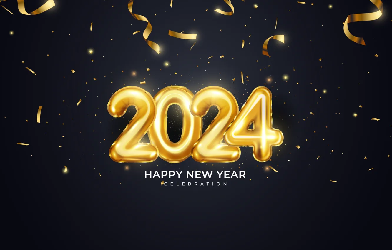 Photo wallpaper the dark background, the inscription, new year, sequins, figures, gold, serpentine, date