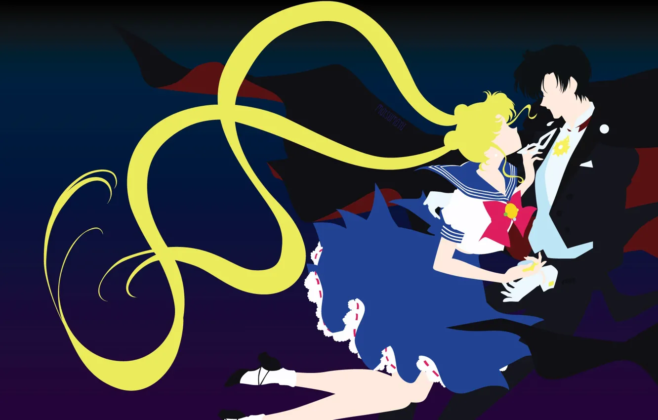 Photo wallpaper girl, romance, pair, guy, two, black background, sailor moon