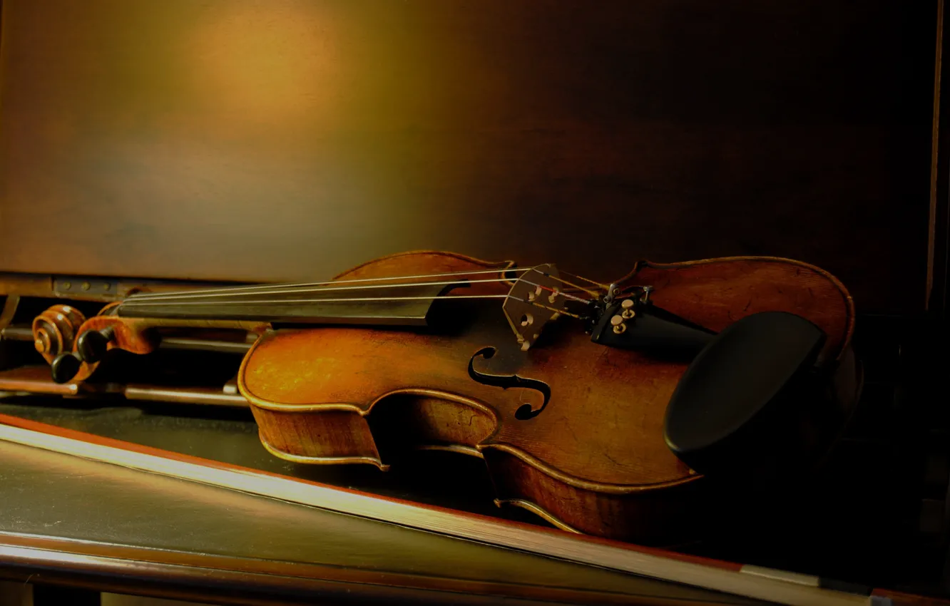 Photo wallpaper violin, strings, bow, musical instruments