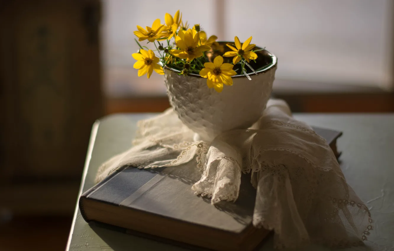 Photo wallpaper flowers, background, book