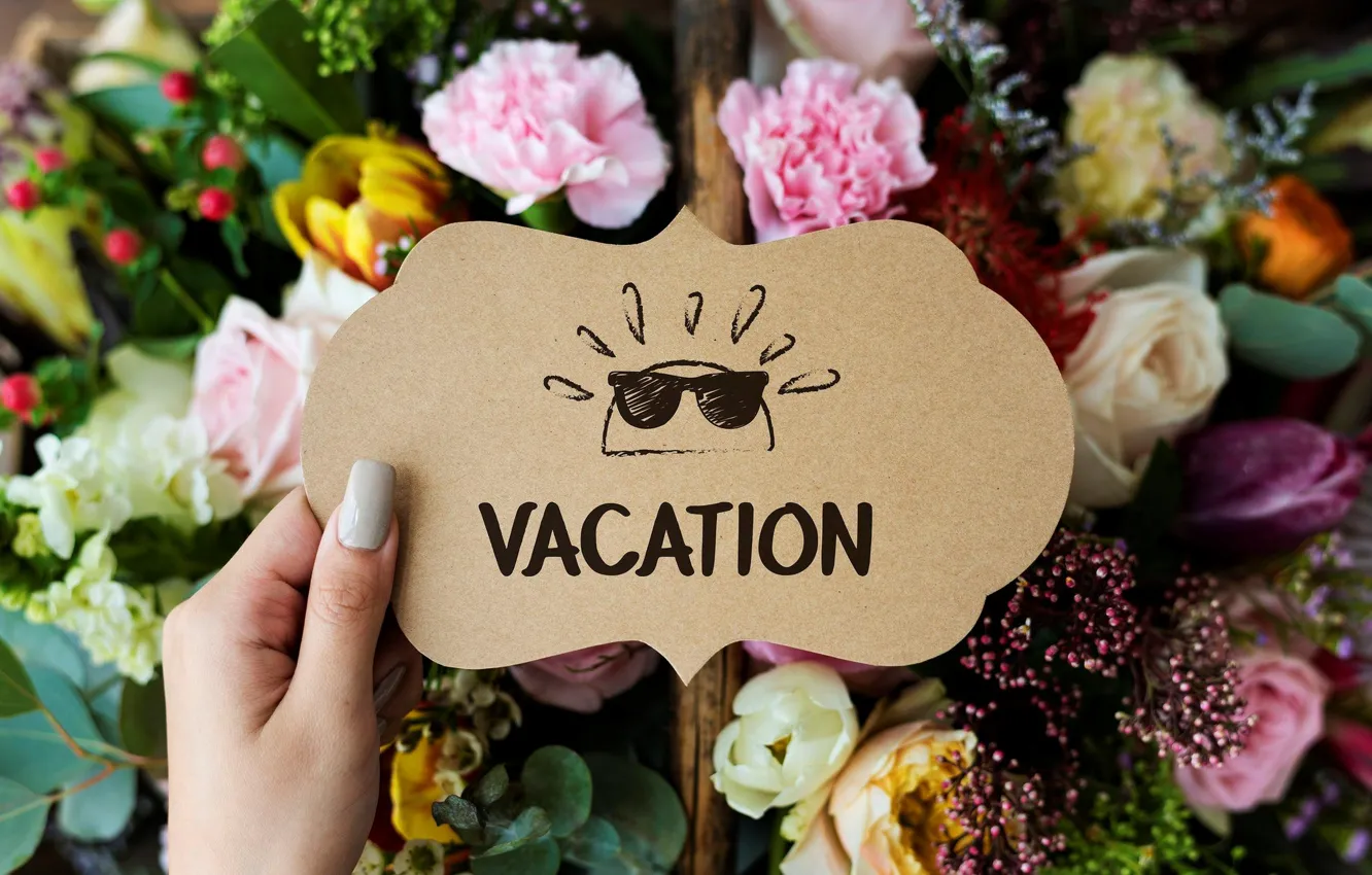 Photo wallpaper summer, flowers, the inscription, postcard