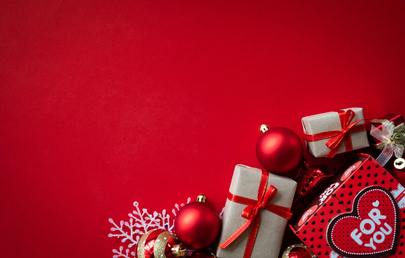 Photo wallpaper decoration, balls, New Year, Christmas, gifts, Christmas, balls, New Year