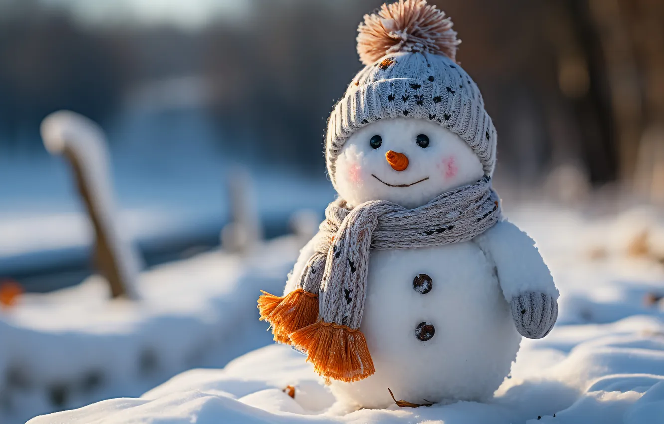 Photo wallpaper winter, snow, new year, Christmas, snowman, Christmas, winter, snow