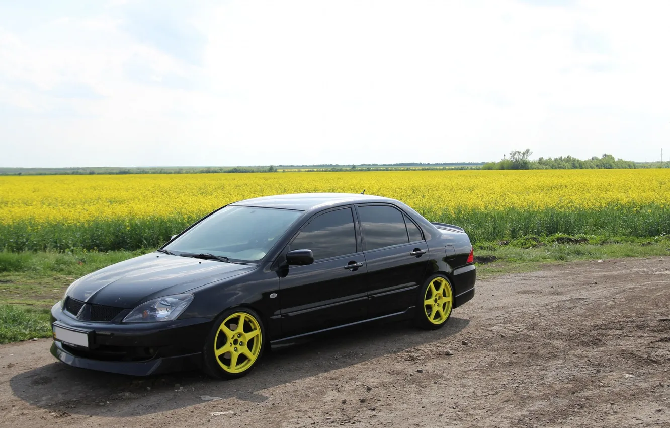 Photo wallpaper field, Mitsubishi, Lancer, Dropped and Clean