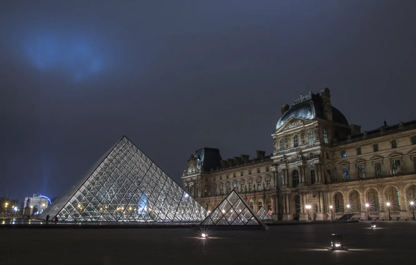 Photo wallpaper photo, France, Home, Night, The city, Museum, The Louvre, area