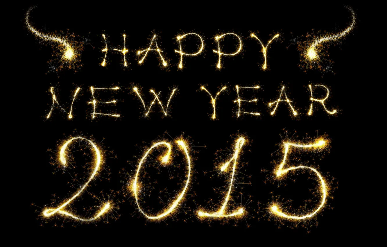 Photo wallpaper New Year, gold, New Year, sparklers, Happy, 2015