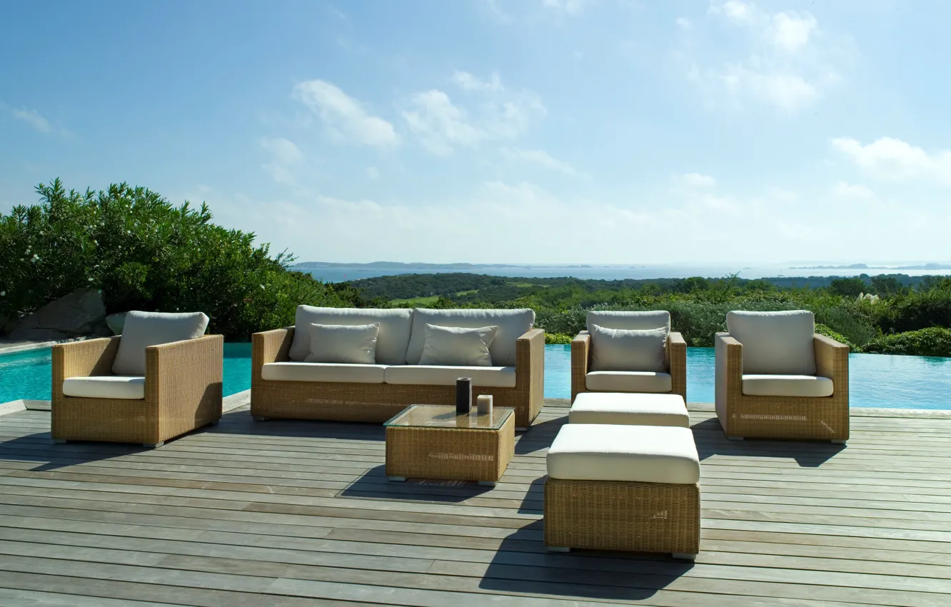 Photo wallpaper design, style, interior, pool, chairs, terrace, RATAN