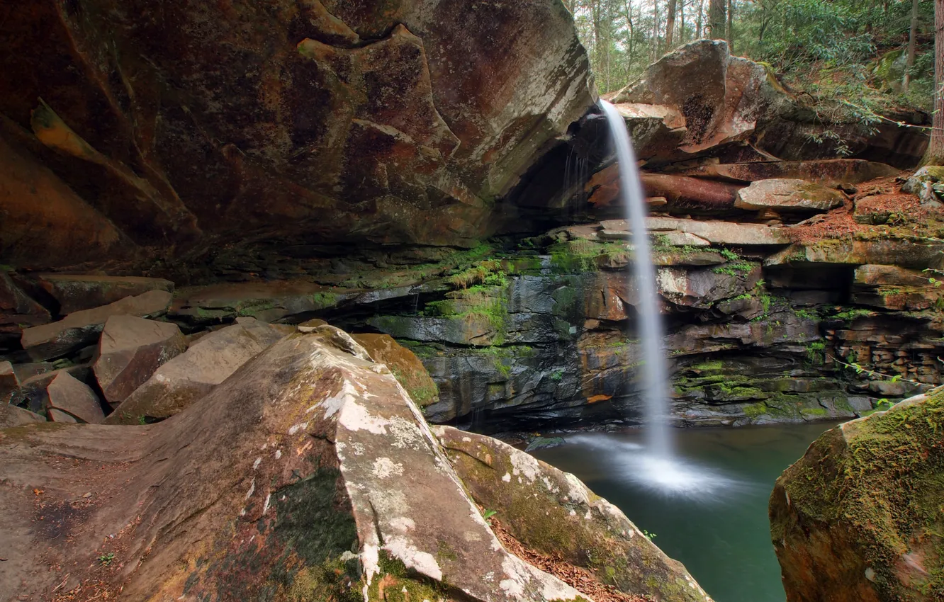 Photo wallpaper stones, rocks, waterfall, USA, Kentucky, Jackson County Park