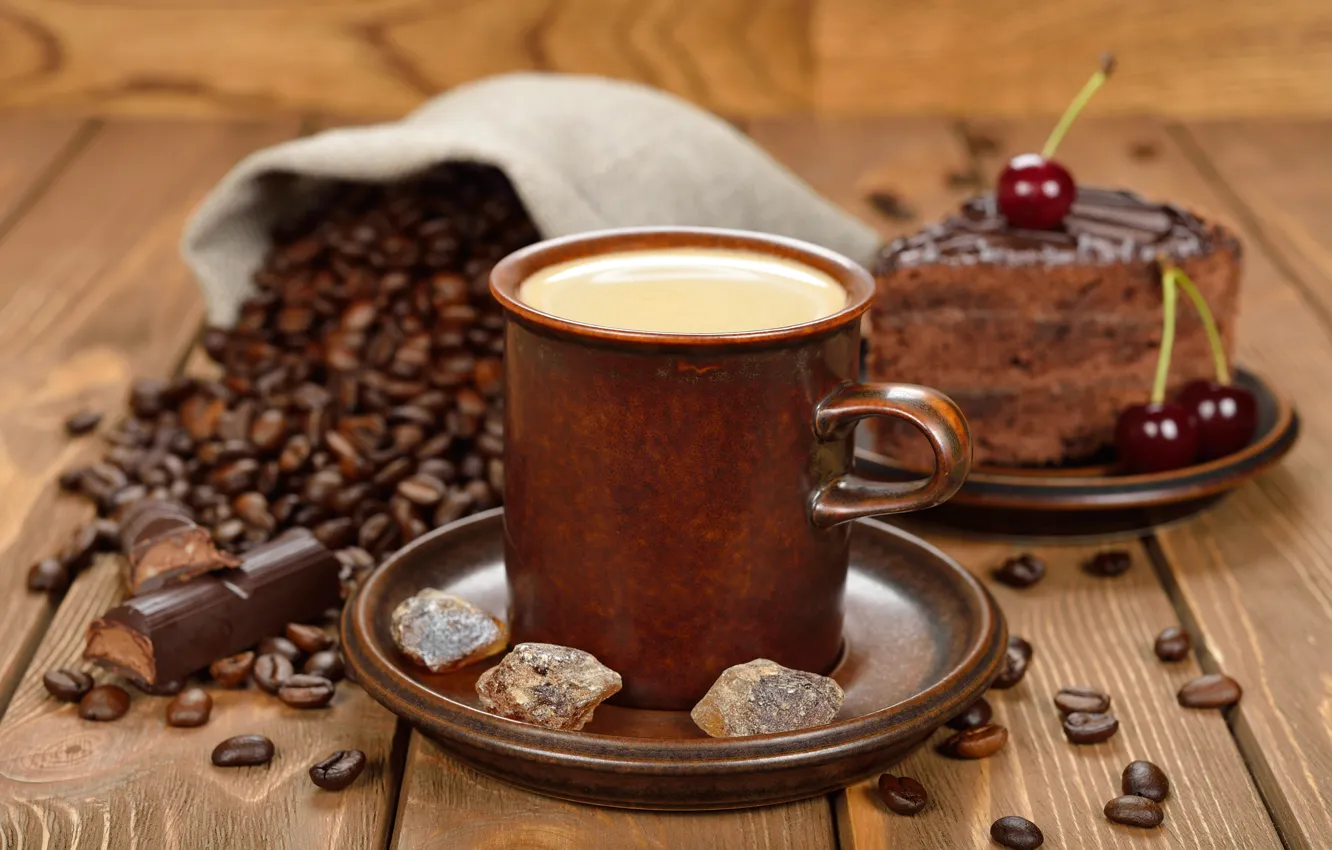 Photo wallpaper coffee, chocolate, cake, coffee beans