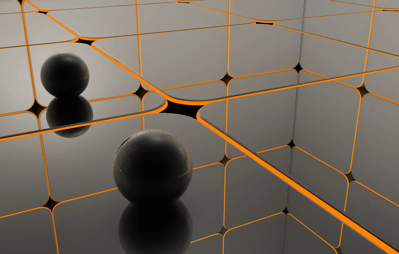 Photo wallpaper orange, reflection, balls, black