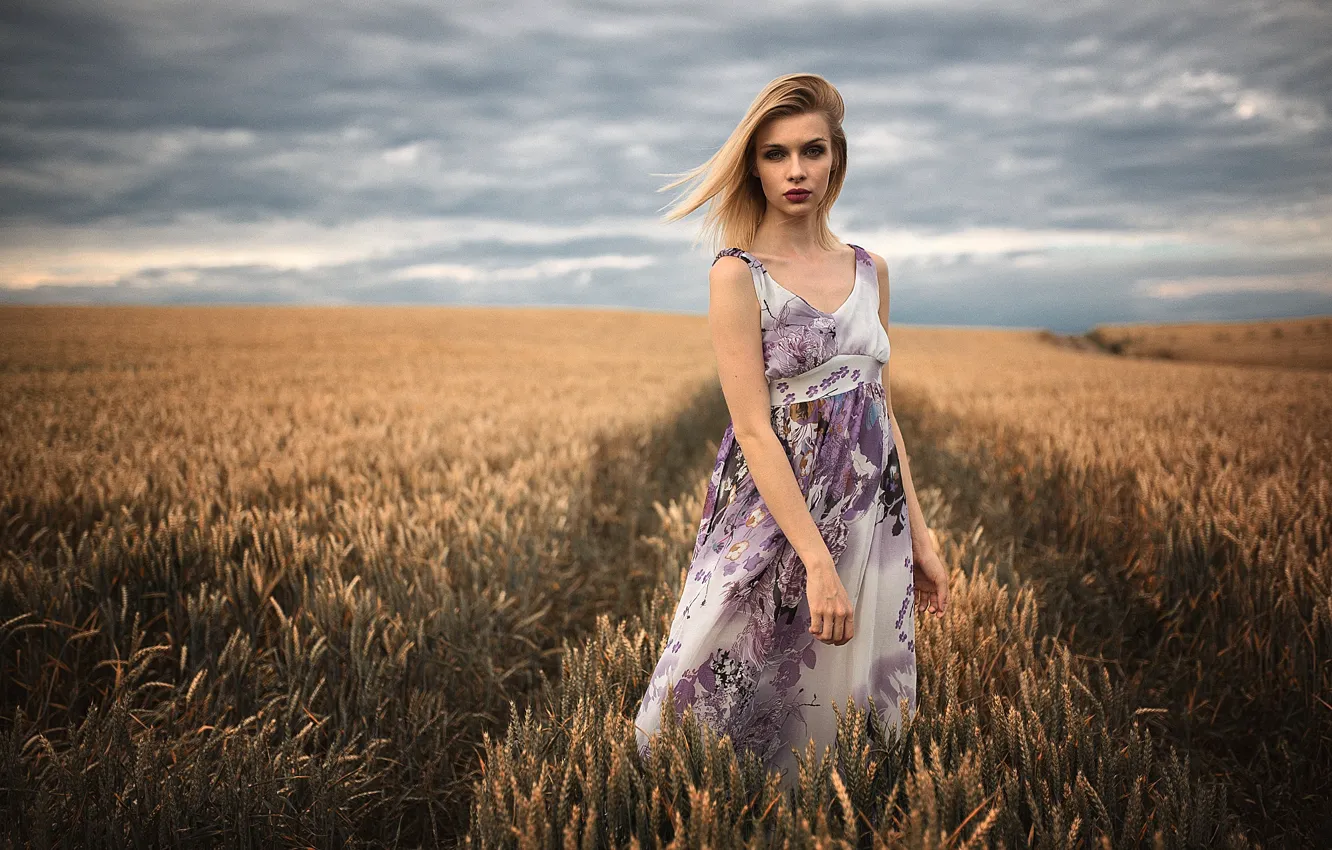 Photo wallpaper wheat, look, pose, model, portrait, makeup, dress, hairstyle