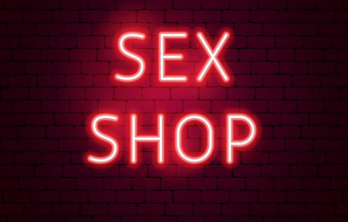 Photo wallpaper wall, texture, neon, sign, words, sex, shop, neon sign
