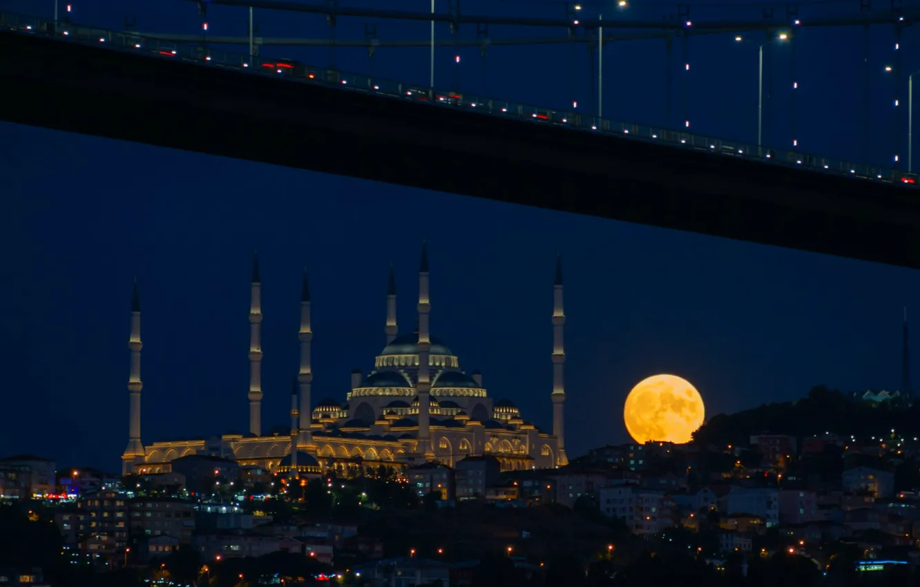 Photo wallpaper night, Istanbul, The Bosphorus