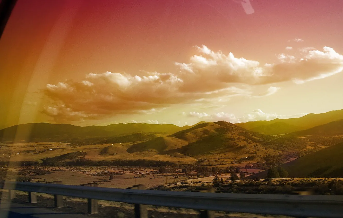 Photo wallpaper road, machine, view, mirror