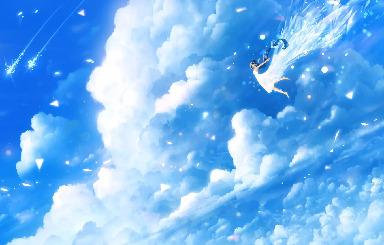 Photo wallpaper the sky, clouds, anime, art, girl