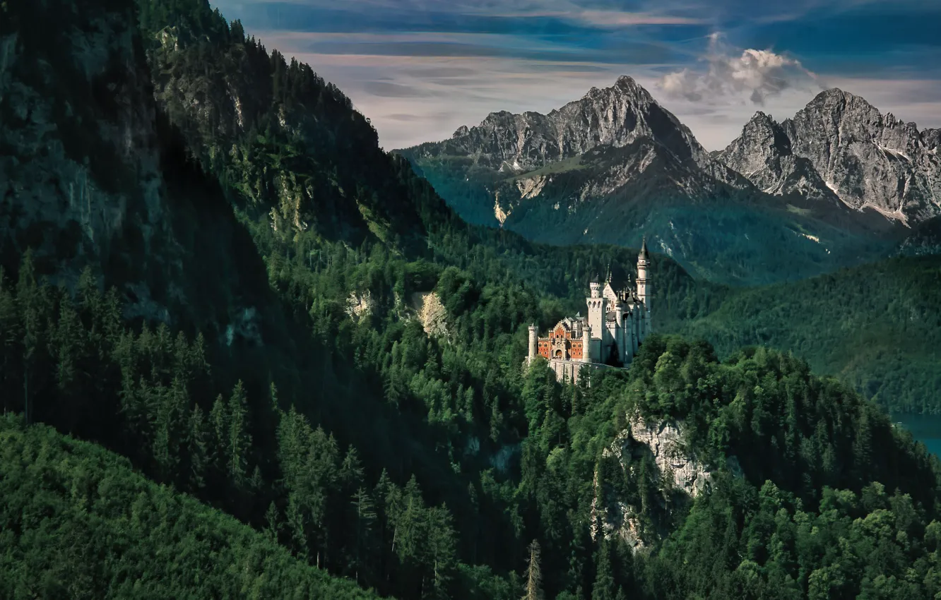 Photo wallpaper Mountains, Rocks, Trees, Germany, Forest, Castle, Bayern, Germany