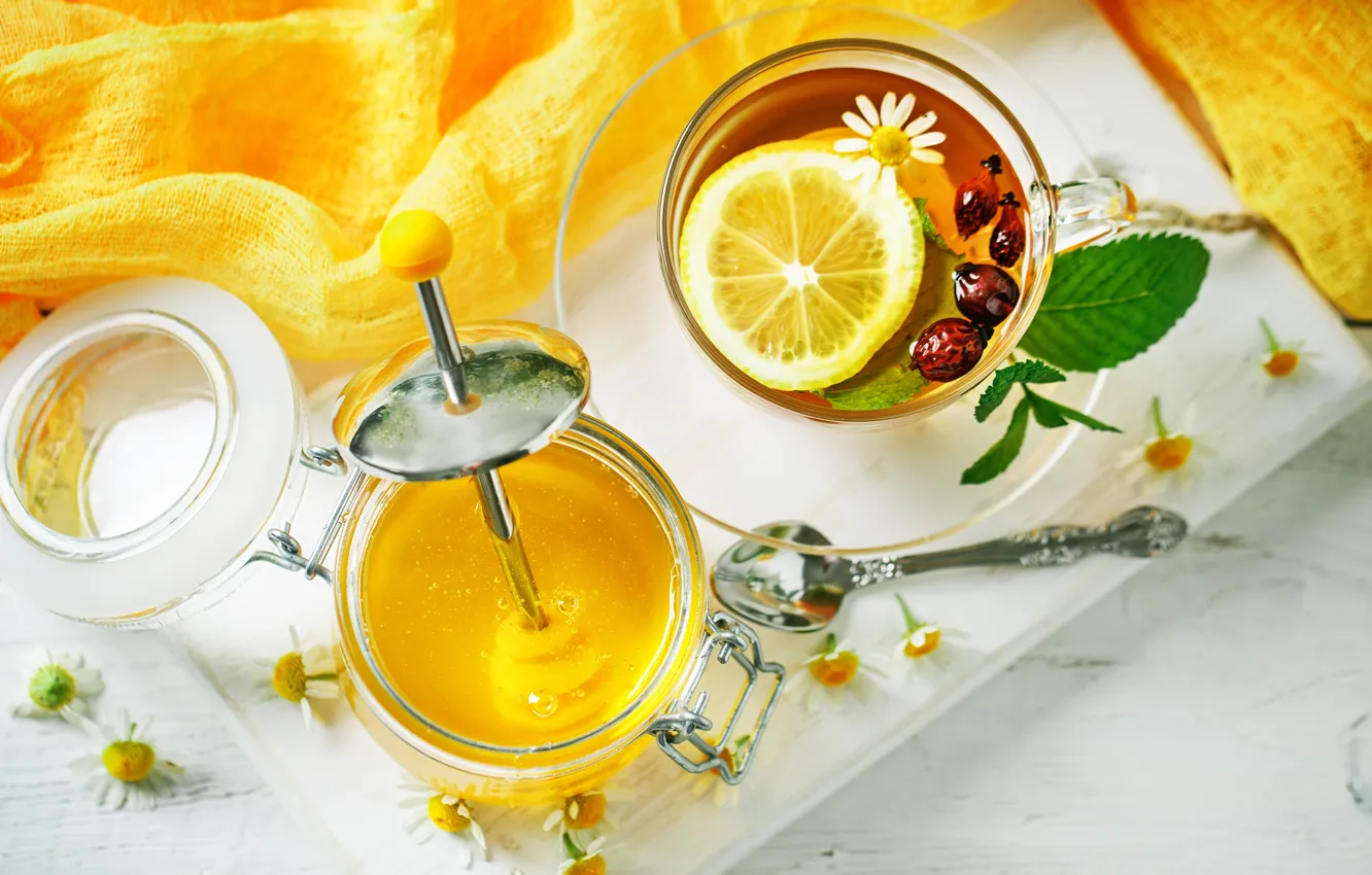 Photo wallpaper grass, chamomile, honey, Cup, fragrant, Nyuraus