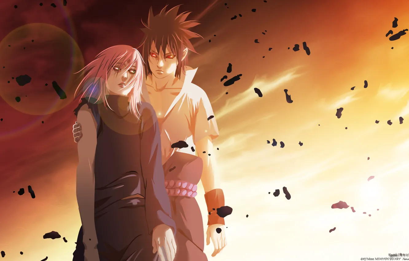 Photo wallpaper anime, Sakura, art, Sasuke, Naruto