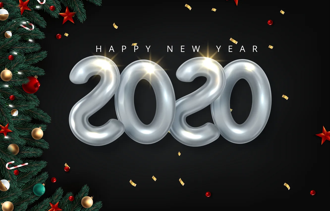 Photo wallpaper decoration, balls, tree, Christmas, New year, New Year, 2020