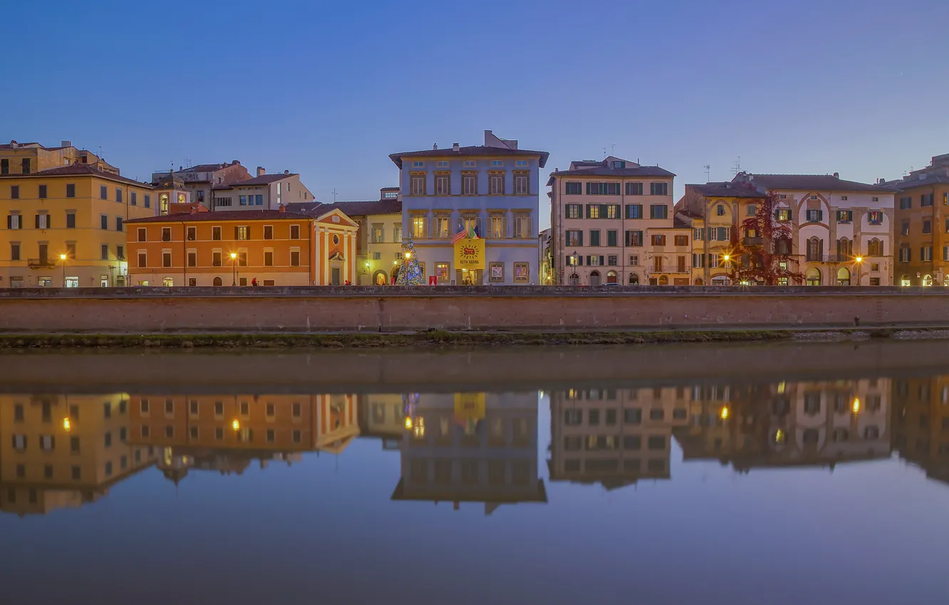 Photo wallpaper lights, river, home, Italy, Pisa