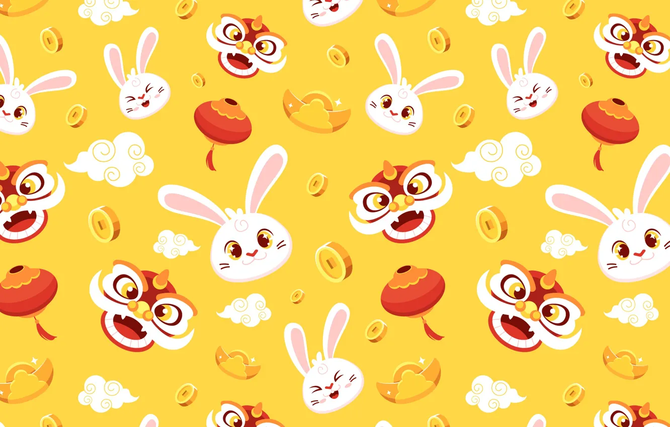Wallpaper texture, rabbits, tigers, the year of the rabbit, 2023 images