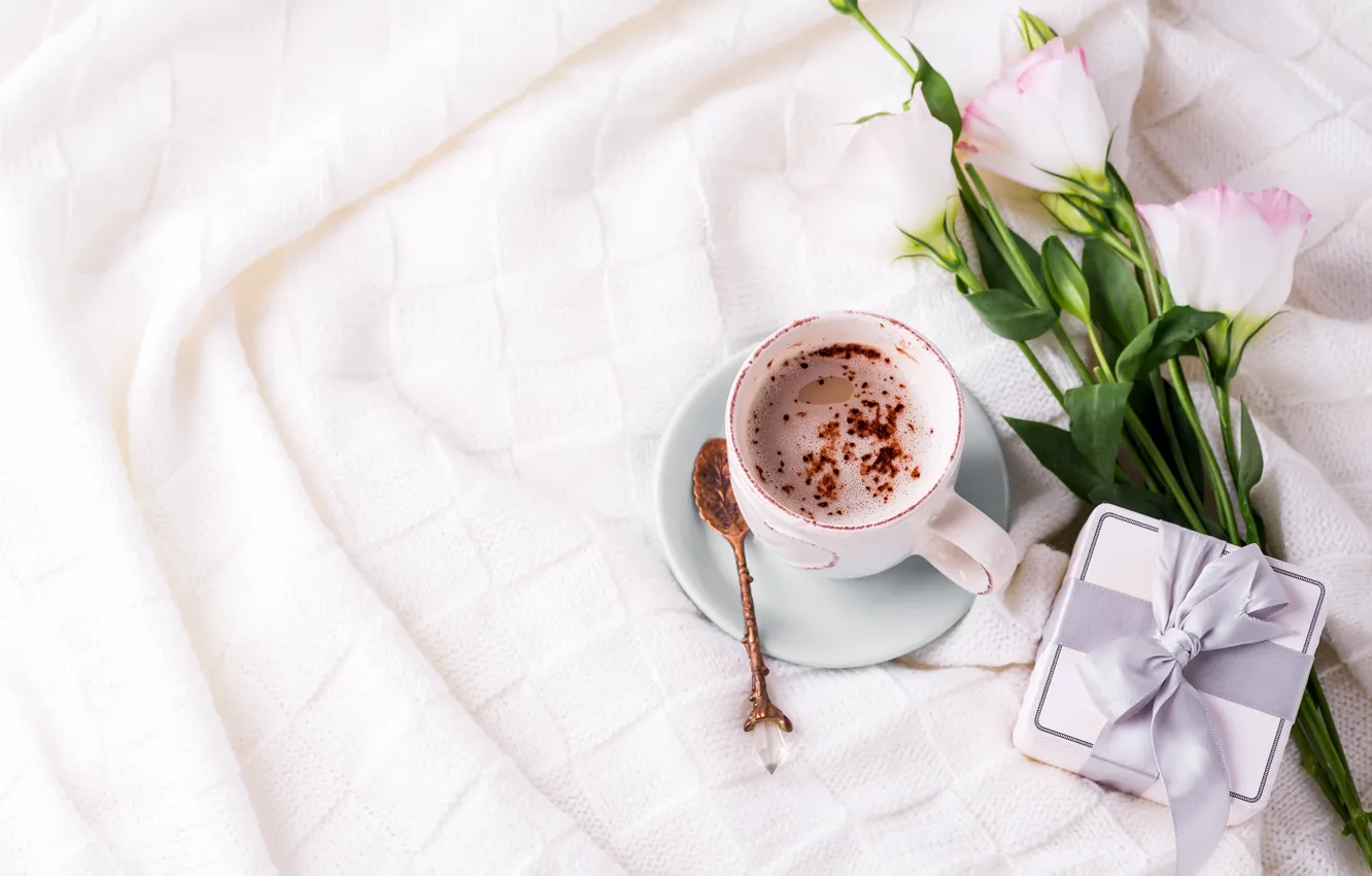 Photo wallpaper comfort, gift, coffee, chocolate, Cup, eustoma, Myfoodie