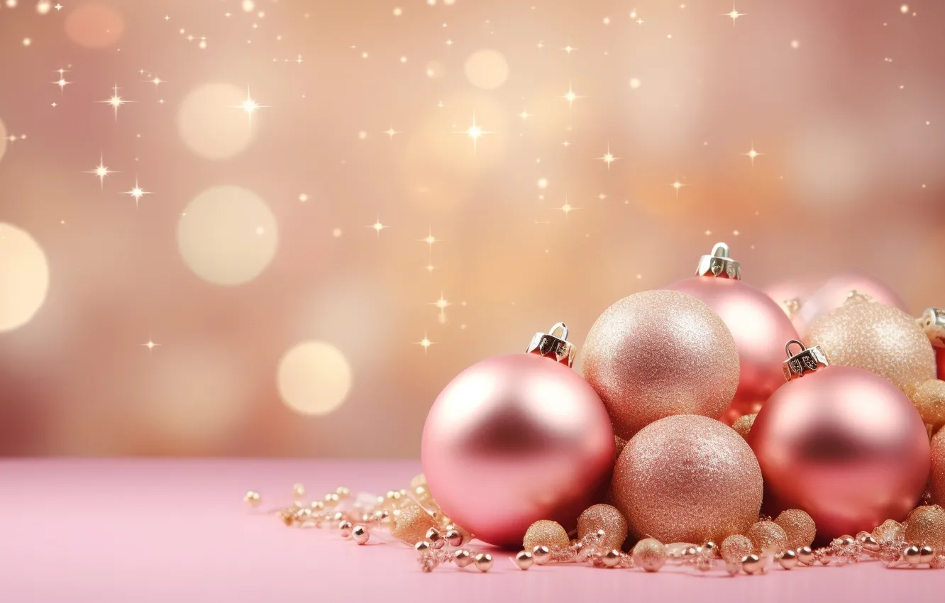 Photo wallpaper decoration, background, balls, new year, Christmas, golden, pink, Christmas