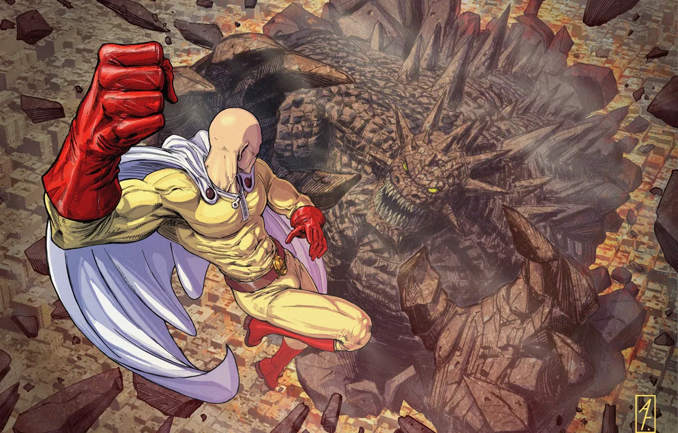 Photo wallpaper monster, hero, battle, anime, art, Saitama, One Punch Man