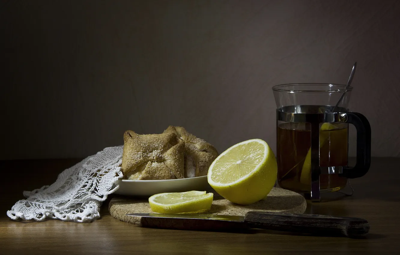 Photo wallpaper lemon, tea, buns
