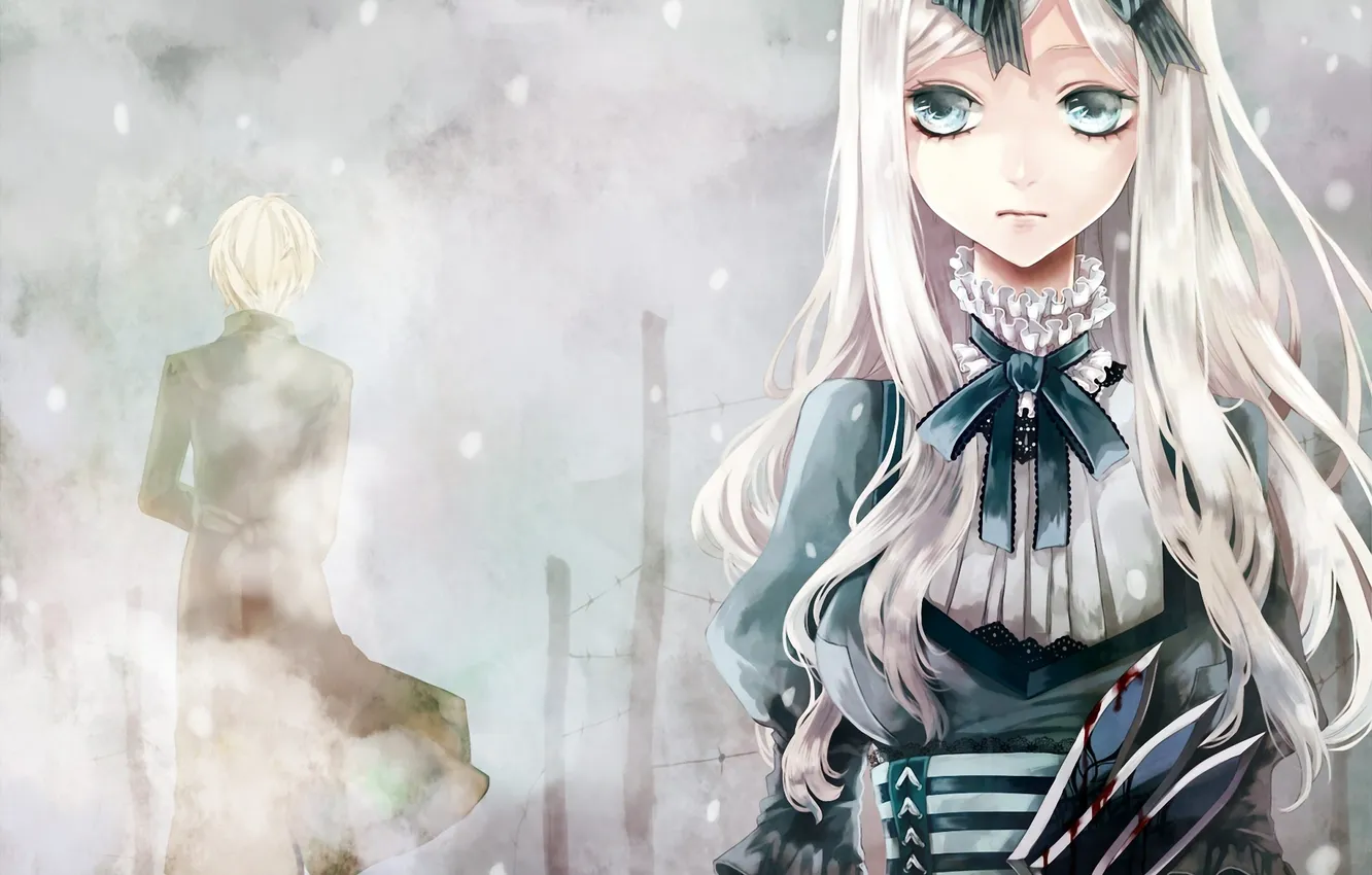 Photo wallpaper girl, snow, blood, figure, knife, guy, hetalia