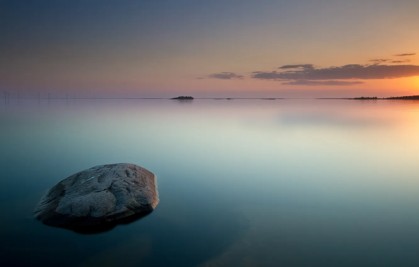 Photo wallpaper sea, water, surface, dawn, stone