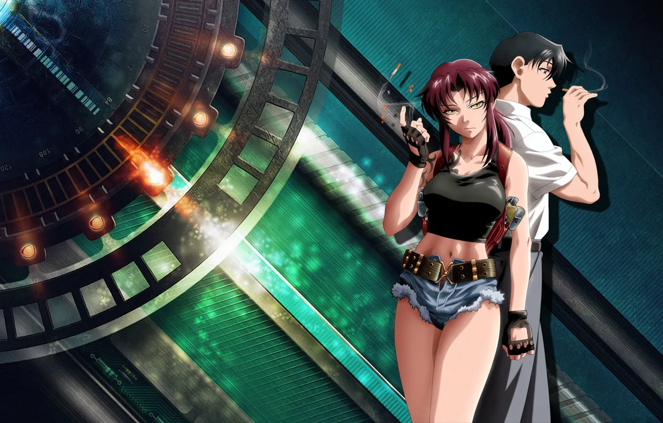 Photo wallpaper Black Lagoon, Revy, girl, gun, smoking, shorts, weapon, anime