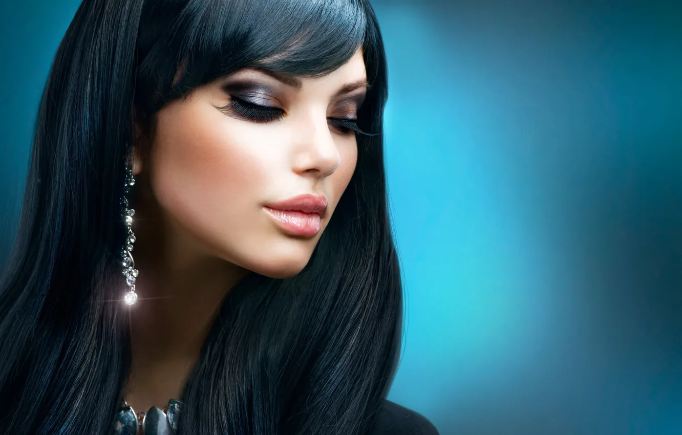 Photo wallpaper face, earrings, makeup, brunette